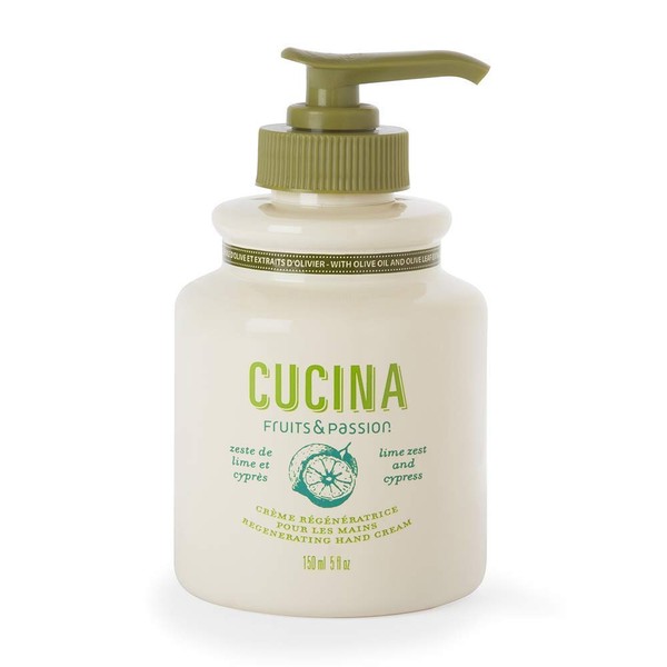 [Fruits & Passion] Cucina Lime Zest and Cypress Luxury Hand Cream, 5 Fl Oz - Premium Skin Care Made from First Cold Pressed Olive Oil - Regenerating Hand Lotion for Dry, Cracked Skin