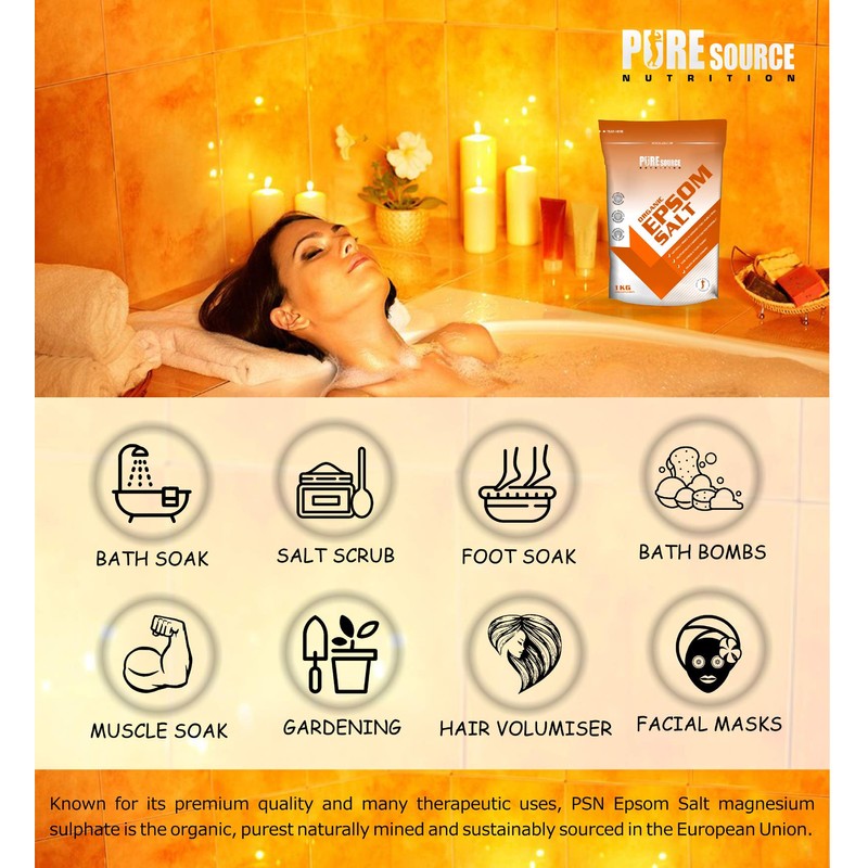 PSN Epsom Salt Organic 100% Natural Epsom Salts Magnesium Sulpahte