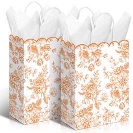 Kolldenn 24 Pcs Fall Floral Gift Bags with Handles Fall Party Favor Candy Treat Goodie Bags Scalloped for Birthday Decoration for Bridal Baby Shower Party Supplies