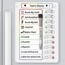 Chore Chart for Kids Dry Erase Chore Board ADHD Tools for Kids to Do List Checklist Task Board Routine Chart Planning Board for Fridge with 10 Sliders and Magnetic Marker, White and Rainbow, 1 Pack