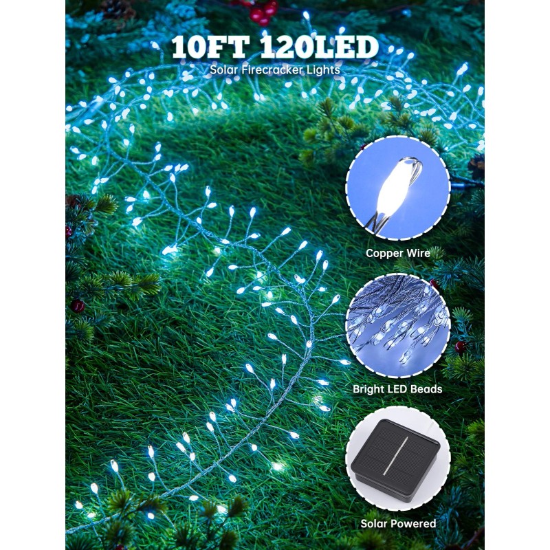 Minetom 240 Led White Solar String Lights 19.6 Feet Waterproof