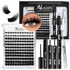 Wispy Lash Clusters Kit Natural Eyelash Clusters Kit, 10-18mm D Curl Lash Extension Kit 144pcs Eyelash Extension Kit with Lash Bond and Seal,Tweezers, Remover for 3D DIY at Home（151-2-L）