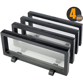 WISHDIAM 3D Floating Frame Display Holder Stands Holder Suspension Frame for Challenge Coin,AA Medallion,Chip,Pin,Medal,Black (9.1x3.5x1.6 inch, 4PCS)
