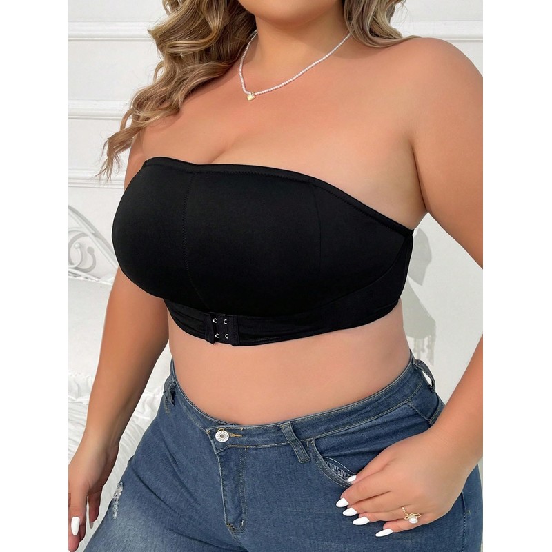 WDIRARA Women's Plus Size Solid Button Front Bandeau Bra Strapless