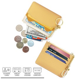 NANXJIUR Women's 5 Cards Slim Minimalist Card Holder Cases Card Holder Wallet Key Ring Front Pocket Purse Mini Credit Card Cases, yellow, Casual