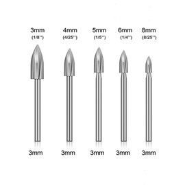 Wood Carving Drill Bits Set for Rotary Tool, 5Pcs Wood Carving Bits with 1/8” Shank for DIY Woodworking Engraving Carving Drilling Grinding