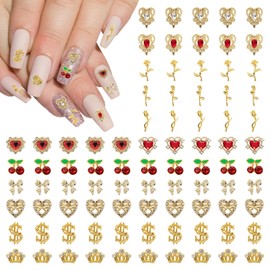 Pack of 85 Nail Charms Gold, Hearts, Cherry, Dollar, Roses, Crown Charms Nails, 3D Nail Charms Y2K, Nail Art Decoration (85)