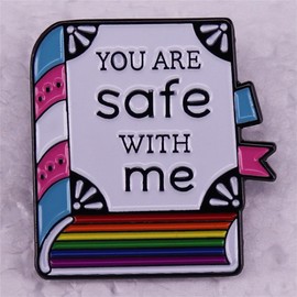 You Are Safe with Me Pin Rainbow Pin Brooch Book Enamel Lapel Pin Backpack Jackets Bags Accessories for Men Women, Metal