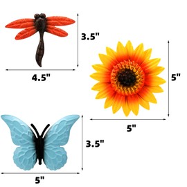 Pumtus 9 Pack Metal Sunflowers Wall Decor, Garden Flower Wall Art Decorations, Outdoor Butterfly Dragonfly Hanging Patio Decor, Yard Floral Fence Sculptures for Indoor Outside Living Room Bedroom