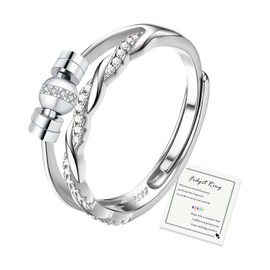 Sterling Silver Fidget Rings for Anxiety Women To My Daughter, Adjustable Anti Aniexty Stress Relief Silver Anxiety Ring for Daughter with Cubic Zircon, Mum Daughter Birthday Gifts