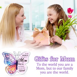 MOTONG Mum Gifts With Gift Box, Mum Birthday Gifts Butterfly Crystal Acrylic Plaque Gifts, Best Mum Gifts for Mothers Day Gifts Thanksgiving Christmas Presents for Mum Thank You Gifts for Women