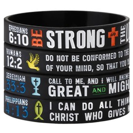 MedusaX Power of Faith Christian Bible Verse Silicone Bracelets - Religious Rubber Wristbands with Christian Symbols and Scriptures Holiday Jewelry Gifts (Unisex)