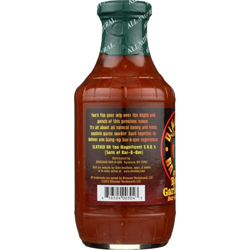 Dinosaur Bar-B-Que Roasted Garlic Honey BBQ Sauce 19oz (Pack of