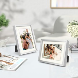 dorado State Art - Marco de fotos plateado de 5 x 7 pulgadas, muestra fotos de 4 x 6 pulgadas con alfombrilla o 5 x 7 pulgadas sin alfombrilla - Marco de fotos de aluminio de vidrio resistente a