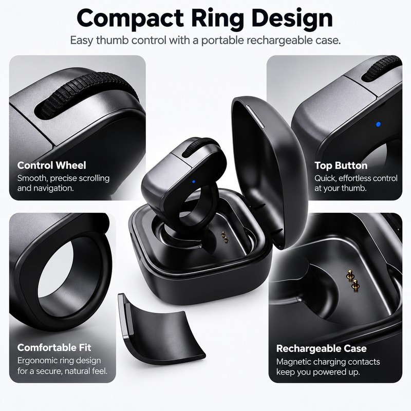 Rechargeable Ring Mouse for Remote Control – Bluetooth + 2.4GHz