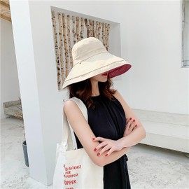 HUAMULAN Summer Sun Hat for Women Reversible Lady Wide Brim Boho Beach Fishing Bucket Hats Metal Wired Edge Chin Cord String UV Protection