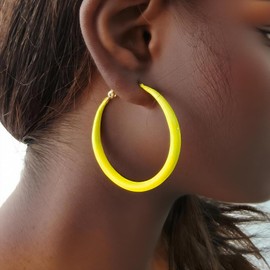 Yellow Hoop Earrings for Women 1.97in Trendy 80s 90s Neon Earring Glossy Christmas Earring for Daughter Mom Yellow Accessorie Costume Jewelry C-YL