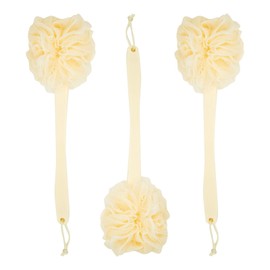 Juvale Exfoliating Luffa Shower Scrubber & Bath Scrubber for Body - 18 in, Ivory, 3-Pack - Loofah on a Stick & Shower Brush for Back