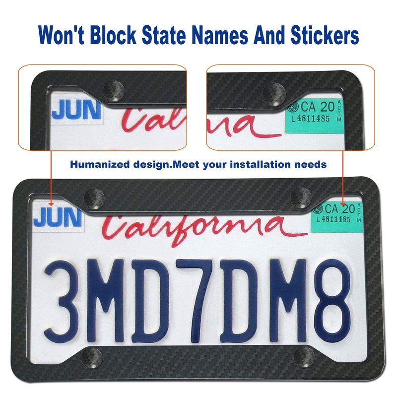 BGGTMO Carbon Fiber License Plate Frames- 2 Pack Black Aluminum