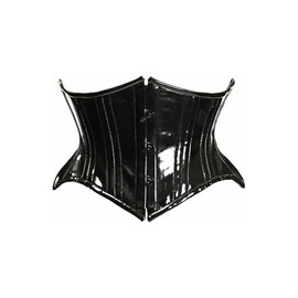 Top Drawer Black Patent PVC Vinyl Double Steel Boned Curvy Cut Waist Cincher (Medium)