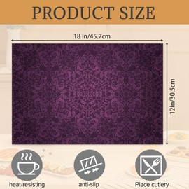 Eggplant Purple Floral Placemats Set of 6,Washable Heat Resistant 12×18 Inch Linen Table Mats Mandala Flower Place Mats for Party Outdoor Dining Décor