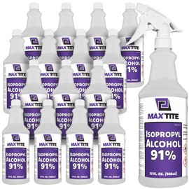 MaxTite 91% Isopropyl Alcohol (4 Gallons (16 Pack, 32 fl oz) - Includes Heavy-Duty Spray Nozzle - Made in USA