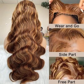 Wear and Go Glueless Wig Pre Plucked Pre Cut For Beginners Ombre Honey Blonde Lace Front Wigs Human Hair 8x5 Hd Highlight 180% Density Body Wave Lace Closure Wigs Human Hair 22 Inch