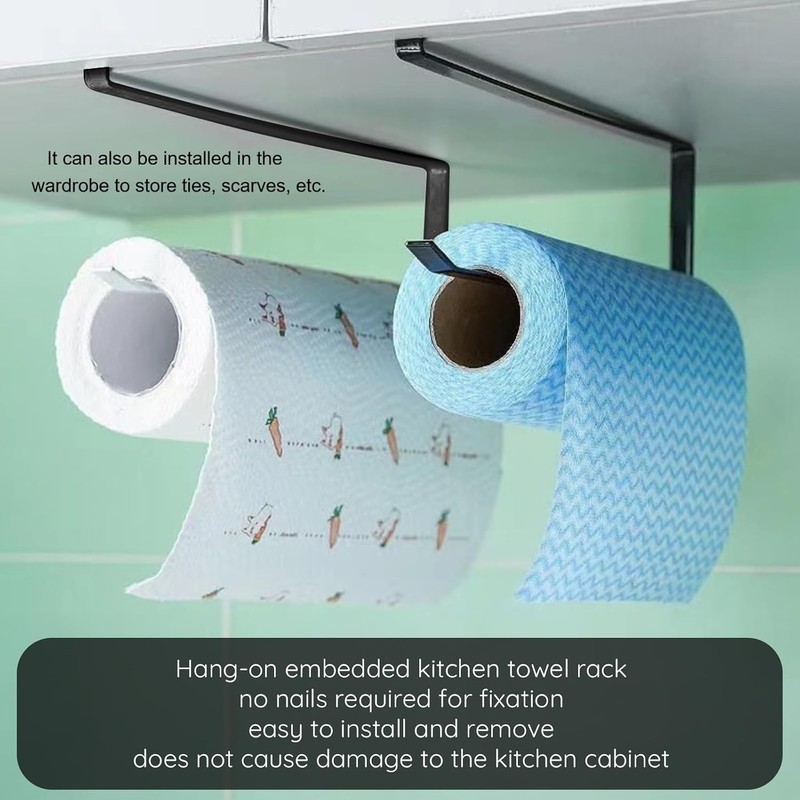 Under Cabinet Paper Towel Holder - Punch-Free Hanging Tissue Roll