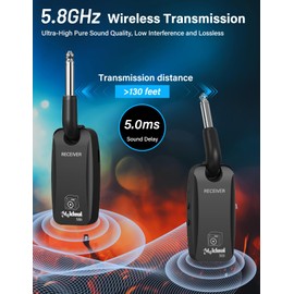Housiwill 5.8GHz Wireless Guitar System, Rechargeable Wireless Guitar Transmitter Receiver Guitar Accessories Audio Wireless Transmitter Receiver for Electric Guitar Bass