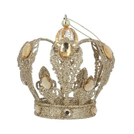 Gisela Graham Gold Glitter Tin Crown with Amber Jewels Tree Hanging Decoration