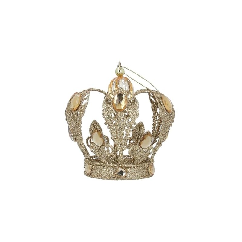 Gisela Graham Gold Glitter Tin Crown with Amber Jewels Tree