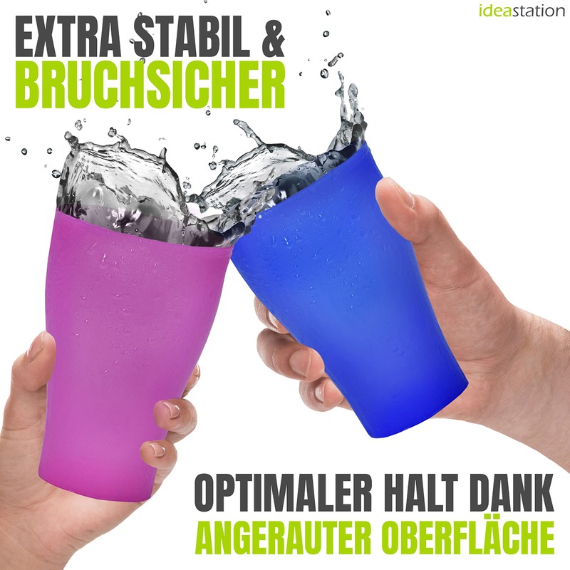 Idea-station NEO Plastic Cups Pack of 12, 450ml Colourful Reusable