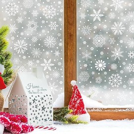 Christmas Window Clings Snowflake Decoration - Large Holiday Decor for Glass Windows Indoor - Xmas Clearance Festive Decor for Home - 220 Pcs White