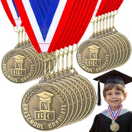Remuuly Kindergarten Graduation Medals for Kids 2'' Preschool Award Medallion with Neck Ribbon Congrats Graduation Gifts for School Student Party Favor Supplies(30 Pcs,ABC)