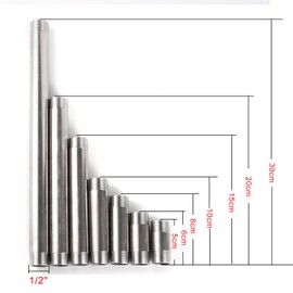 Pack of 2 Stainless Steel 1/2 Inch Male Thread Connection Pipe, 5 ~ 30 cm Length, Optional Shower Rail Extension Pipe, Water Pipe Adapter (15 cm x 1/2 Inch)