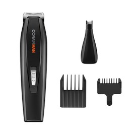 Conair ConairMAN All-in-One Beard Trimmer for Men, Includes Nose and Ear Hair Trimmer, with 5-Position Comb Attachment, 4 piece Men's Grooming Kit, Battery Operated