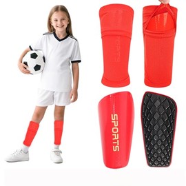 Shin Guards Soccer Kids 2025 Version High-Density Foam Soccer Shin Guard with Sleeves Shin Protective Pads for Youth Toddlers Daily Practice School Competitions Outdoor Play (Red, M)