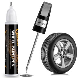 carsmallma Car Wheel Paint,Silver Rim Touch Up Paint Pen,2 in 1 Wheel Scratch Repair Kit Universal Color Silver Wheel Paint for Rims Quick and Easy Fix Curb Rash Scuff (Silver)