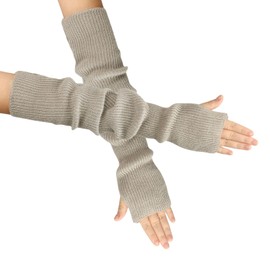 OTKARXUS Women Arm Warmers,1 Pair Knitted Fingerless Gloves Mittens with Thumb Hole,Winter Warm Long Sleeve Wrist Warmers for Women Ladies Girls(Light Grey)