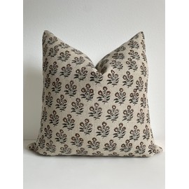 Generic Canyon Theory Hand Block Print Organic Linen 20x20 Inch Throw Pillow Cover: Indoor Outdoor Sustainable Handmade Vintage Decorative Cushion Cover (Finley)