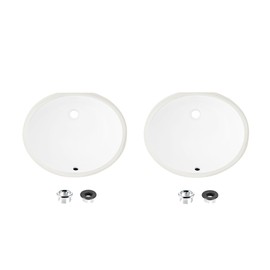 Stylish Oval Bathroom Sink 19 1/2 x 16 Inch Ceramic Porcelain Undermount Bathroom Sinks Enamel Glaze Finish Smooth and Stain Resistant Surface with Chrome and Matte Black Overflows, Pack of 2, P-206-2