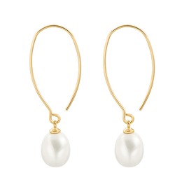 CANEVINKA 18K Gold Long Statement Hanging Earrings Dainty Lightweight Shell Pearl Drop Dangle Earrings for Women