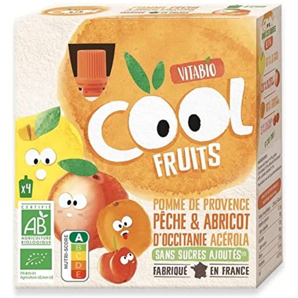 Vitabio Cool Fruit Bottles Apple Peach Apricot 4 x 90 g Organic
