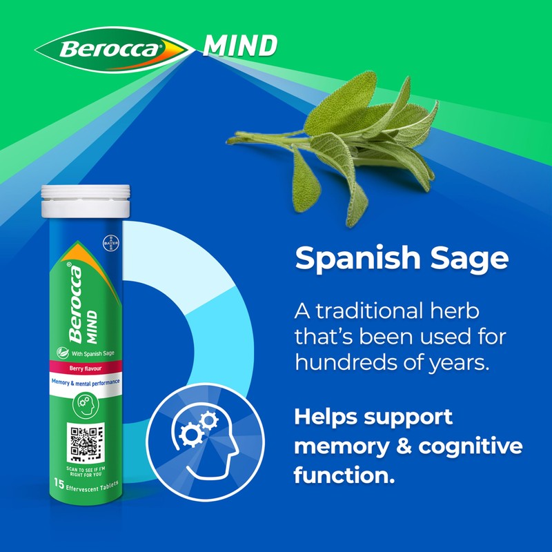 Berocca Mind Effervescent Tablets Including B Vitamins, with Spanish Sage