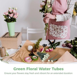 100 Pcs Floral Water Tubes, 6 Inch Green Floral Tubes with Rubber Caps, Plastic Fresh Flower Water Tubes Flower Arrangements Supplies for Bouquet Stem Supplies