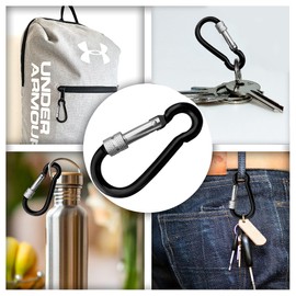 Screw Carabiner Small Set of 3, Carabiner Hook, Black Carabiner Keyring, Mini Carabiner with Screw Lock for Key Ring, Camping, Trekking, Hiking, Fishing (Black)