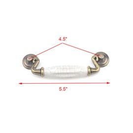 Geesatis 6 Pcs Vintage Cabinet Pulls Retro Handles for Home Decoration Closet Drawer Cupboard, with Mounting Screws, Zinc Alloy and Ceramics, Bronze Tone with White, Hole Distance 4.5 inch / 115 mm