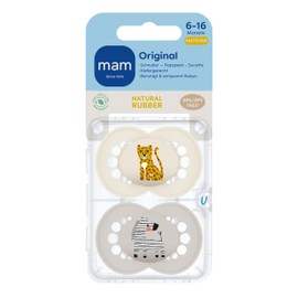 MAM Original Dummy, Latex Dummy, 6-16 Months, Breastfeeding Friendly Baby Dummy, Recommended by Midwives, Especially Bite-Resistant, Natural Rubber Latex, Leopard/Zebra, Pack of 2