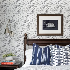 Orainege Gray Floral Wallpaper Peel and Stick Wallpaper Self Adhesive Floral Contact Paper Waterproof 17.7 in ×118.1 in Removable Wall Paper for Bedroom Bathroom Cabinets Decor