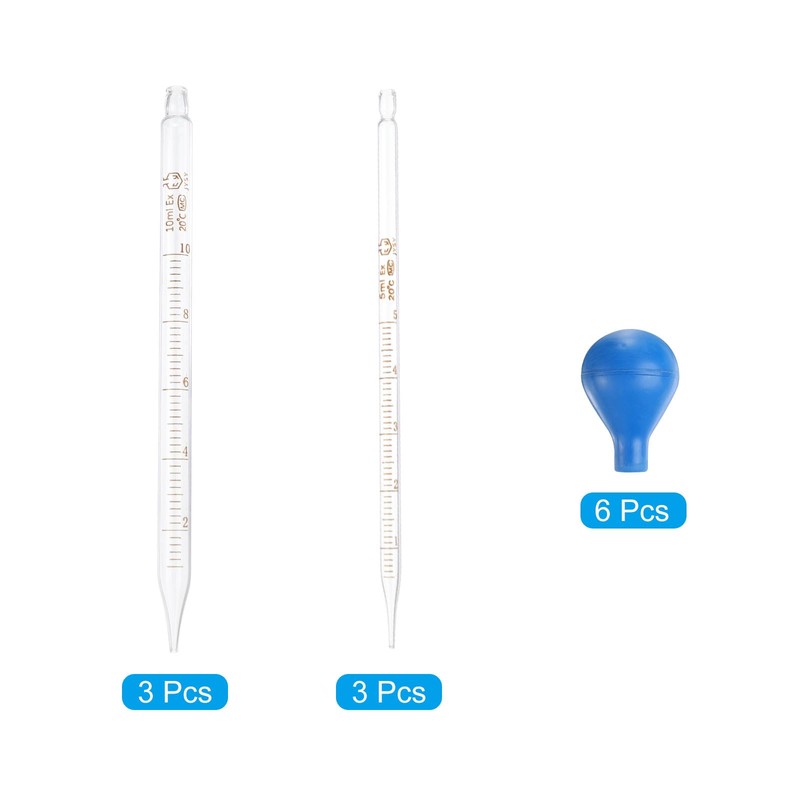 PATIKIL 5ml 10ml Glass Dropper Pipettes, 6pcs Lab Graduated Scaled